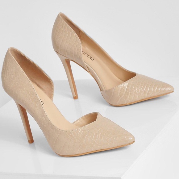NIB BooHoo Snakeskin Nude Wide Fit Cut Out Pump, 7 - Picture 9 of 13